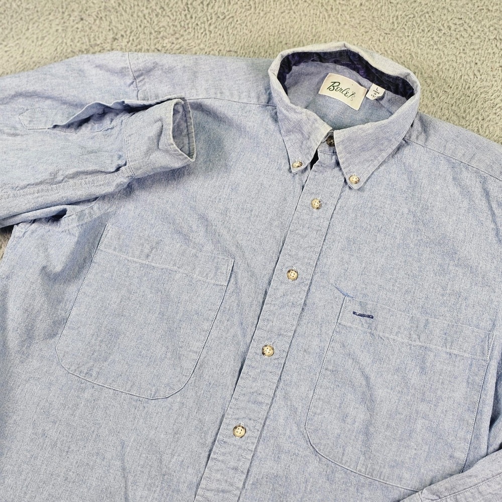 Berle Shirt Mens Large Blue Chambray Long Sleeve Button Down Made In USA Casual